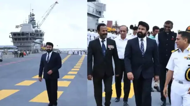 ഐഎന്‍എസ് വിക്രാന്ത് കാണാന്‍ കൊച്ചിന്‍ ഷിപ്പ്‌യാര്‍ഡില്‍ മോഹൻലാൽ
